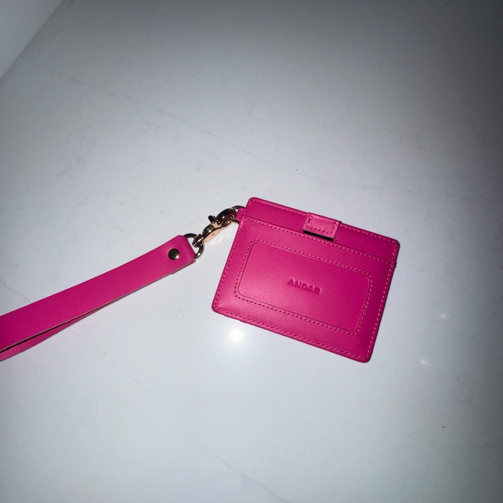 Andar Pink Boa Leather Denner Wallet Wristlet - Picture 3 of 6